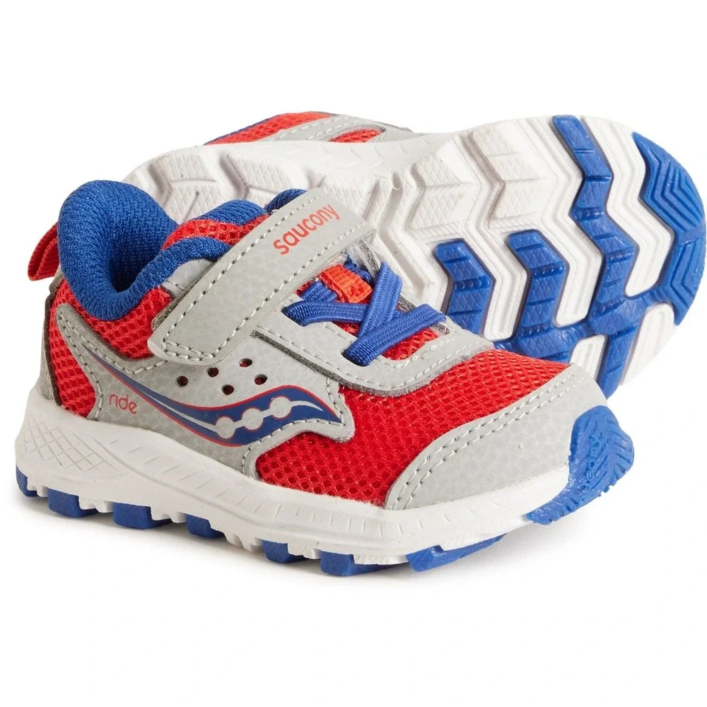 Saucony Ride JR. Toddler Sneakers Red Grey Blue Wide 4.5 Toddler Shoes